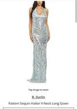 Baby Blue Sequin Halter V-Neck Gown Long Dress- Prom Dress -Size 2