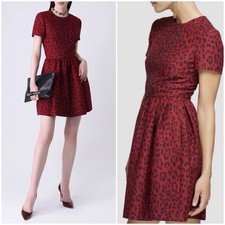 VALENTINO Red Bambolina Dress, Size S, RRP US$2599 Wool Silk Leopard Bell Skirt