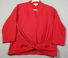 SET THE STAGE Top Women’s Small S Red V Neck ¾ Sleeve Twisted Front Stretch Knit