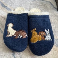 Land  s End Women's Felt Scuff Sherpa lined Cozy Dogs Navy Slippers Size 9B