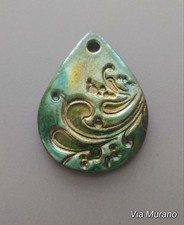 RAKU pottery ceramic teardrop pendant 56x39mm. Made in USA.