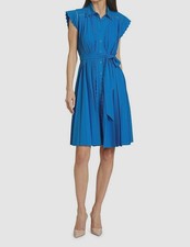 Elie Tahari Women's Blue Marlowe Embroidered MIDI-Shirtdress Size S