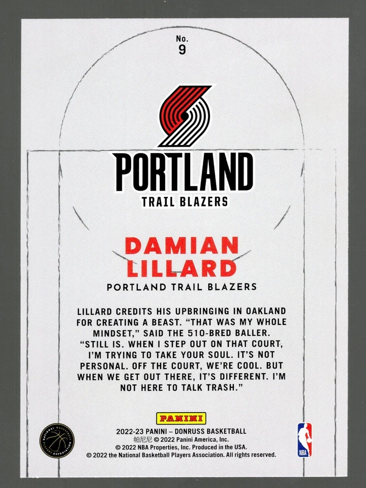 2022-23 Panini Donruss Damian Lillard Craftsmen #9 Portland Trail Blazers - Image 2 of 2
