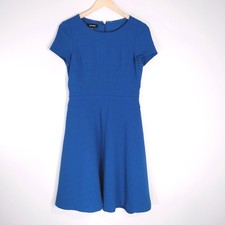 Nine West Blue Fit & Flare Dress; Short Sleeve Crepe Knee Length