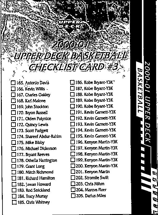 2000-01 Upper Deck #NNO Checklist 3: 165-245 Checklists (Series One)