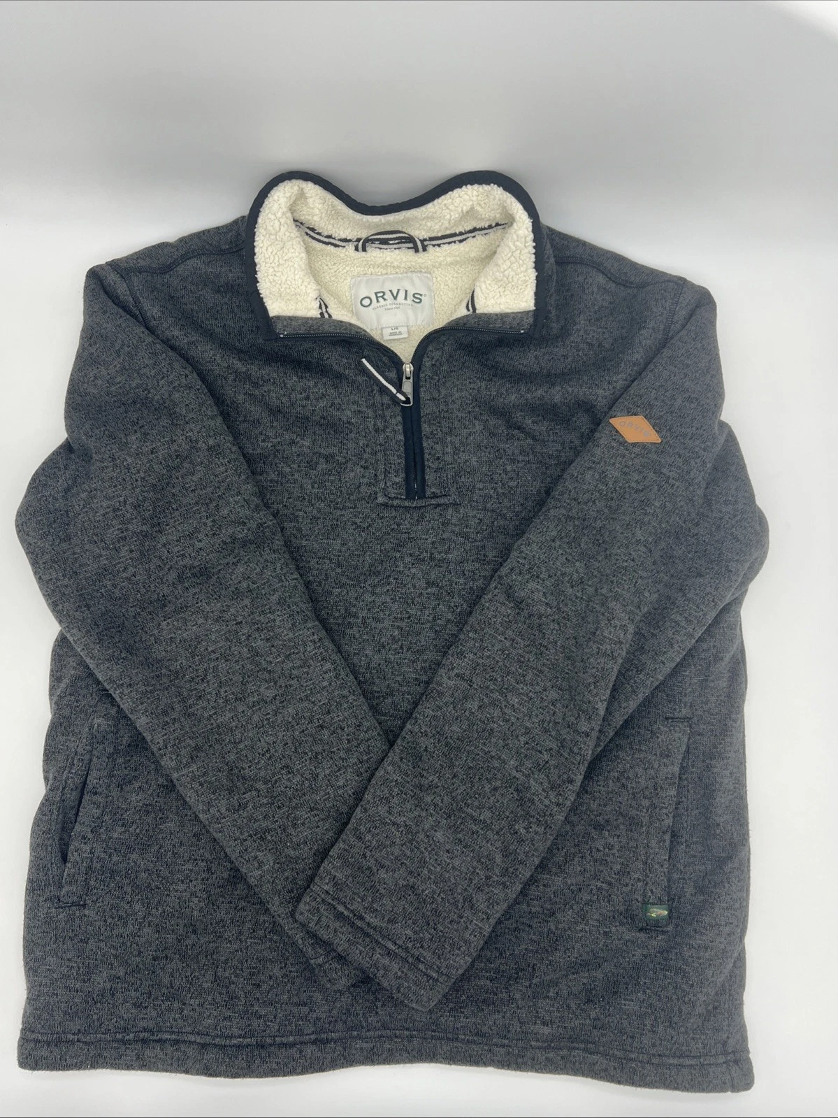 Orvis Fly Fishing Sherpa-lined Pullover 1/4 Zip Grey Jacket Men's Large