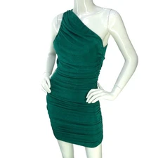 Lioness Womens Size XXS Dress The Goddess Mini One Shoulder Ruched Stretch Green