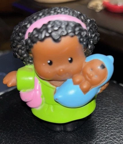 Fisher Price Little People Black Hair Mommy Mom Ther & Baby Set Lot