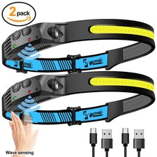 2X 1000LM LED Headlamp Motion Sensor COB Light Bar USB Rechargeable Waterproof