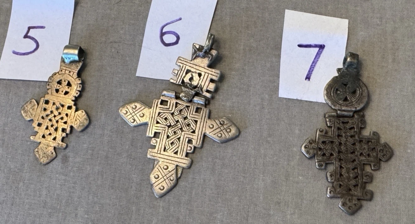PICK Vintage Ethiopian Jointed Coptic Cross Charm Pendant Silver Tone Tribal 3" - product detail image 7