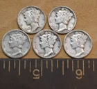 MERCURY DIME COLLECTION 1943 MIXED LOT 5PCS USA COINS ACTUAL SHOWN 90% SILVER