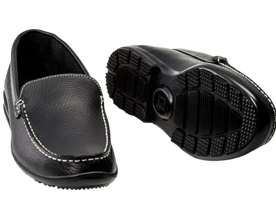 Foot Joy FJ Club Casuals Black Leather Slip On Loafers Golf 