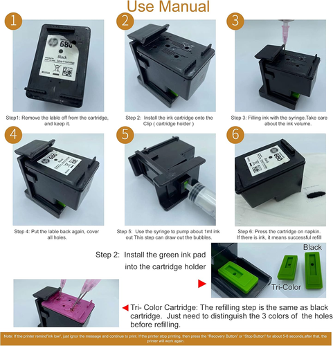 6 in 1 Ink Refill Tools Compatible with Hp Inkjet Ink Cartridges 67XL 662XL 664X - Picture 4 of 12