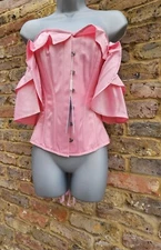Corset Story Pink Satin Frilled Off Shoulder Classic Overbust Corset Size 12 UK