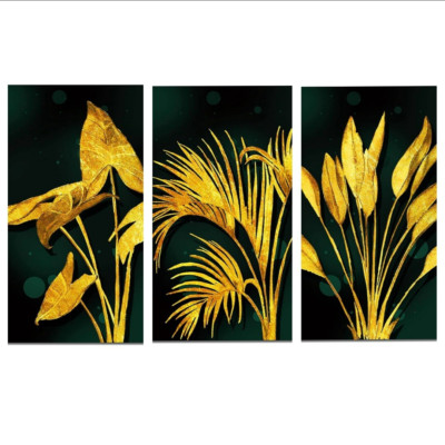 3 Stück Abstrakt Schwarz Golden Blätter Leinwand Poster und Druck Home Wand Dekor