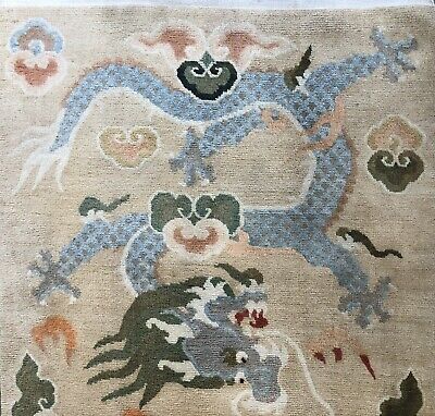 Buy Antique Used Handmade Tibetan Art Deco Dragon Design Wool Wall Rug Size:6 Ft-3Ft