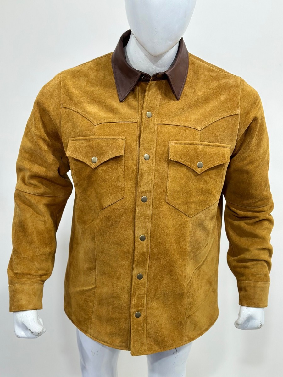 Men Suede Leather Shirt, Western Style Cowboy Suede Shirt