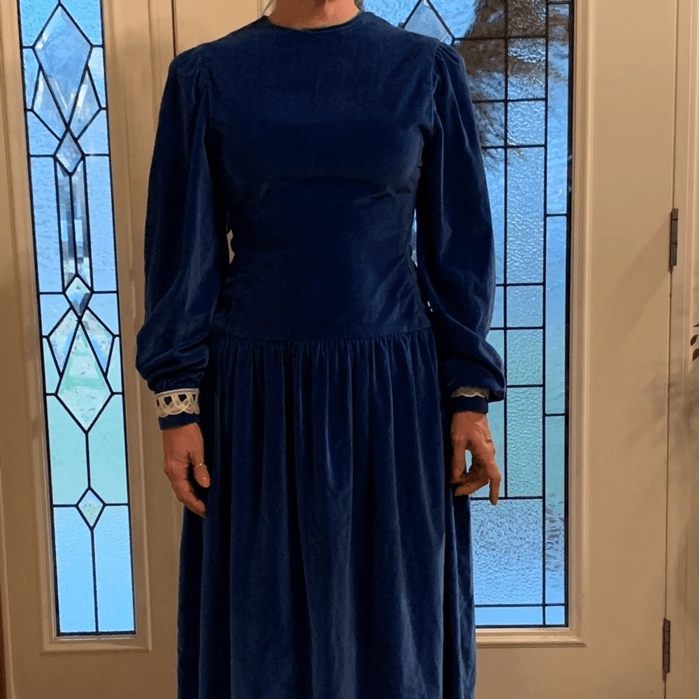 blue velvet vintage dress homemade 27.5 36.5 MALM How To Wear Black Color:Lagoon Gradient