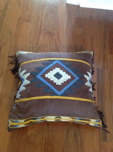 Croscill Southwestern Square Pillow, Fringe, Brown, 16 X 16, NWOT - Picture 2 of 4