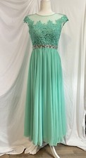 Let s Pistachio Green Prom Dress Long Chiffon Maxi Beaded Mesh XS Fairy Pastel