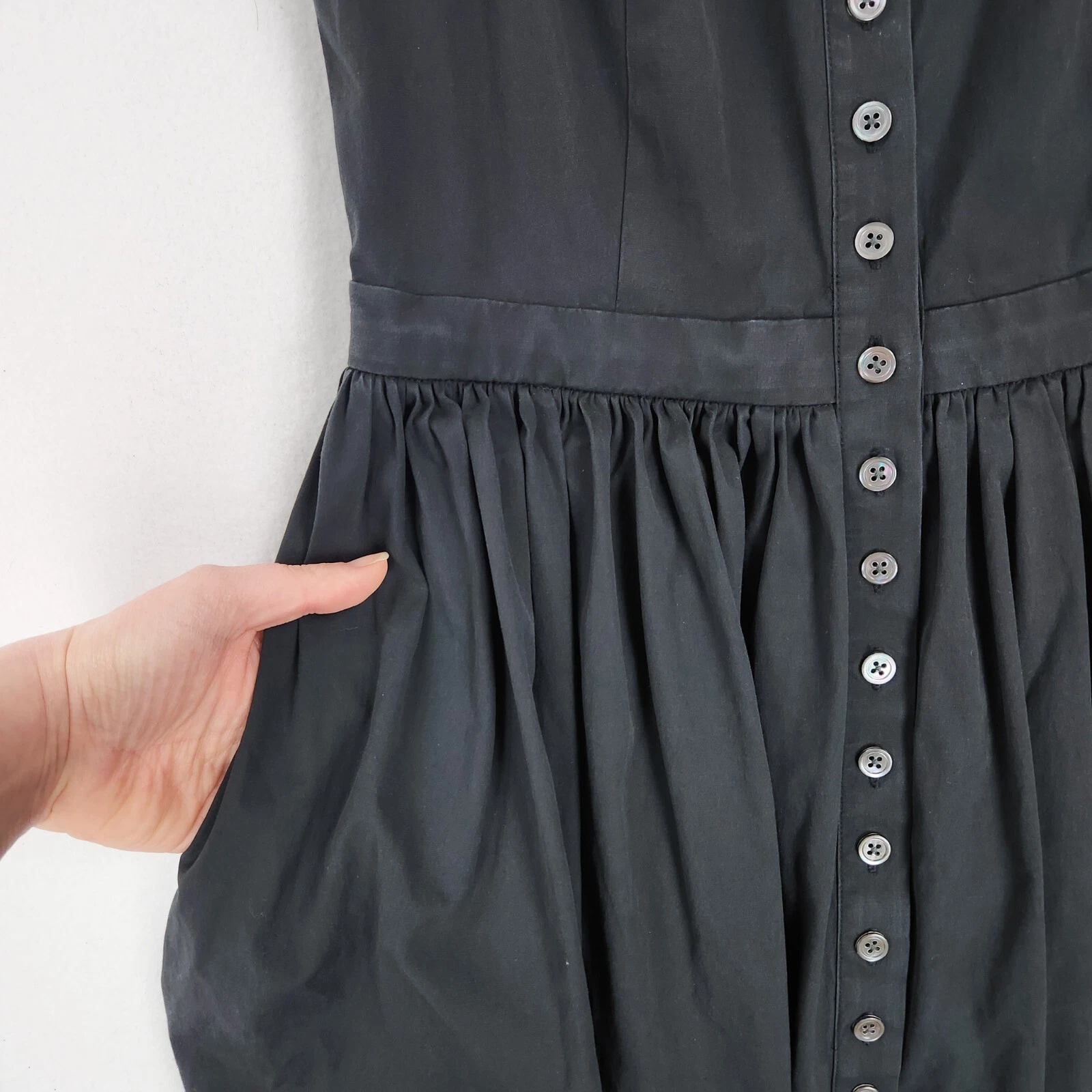 Abito Michael Kors donna 2 lavati nero linea A senza maniche bottoni plissettato davanti