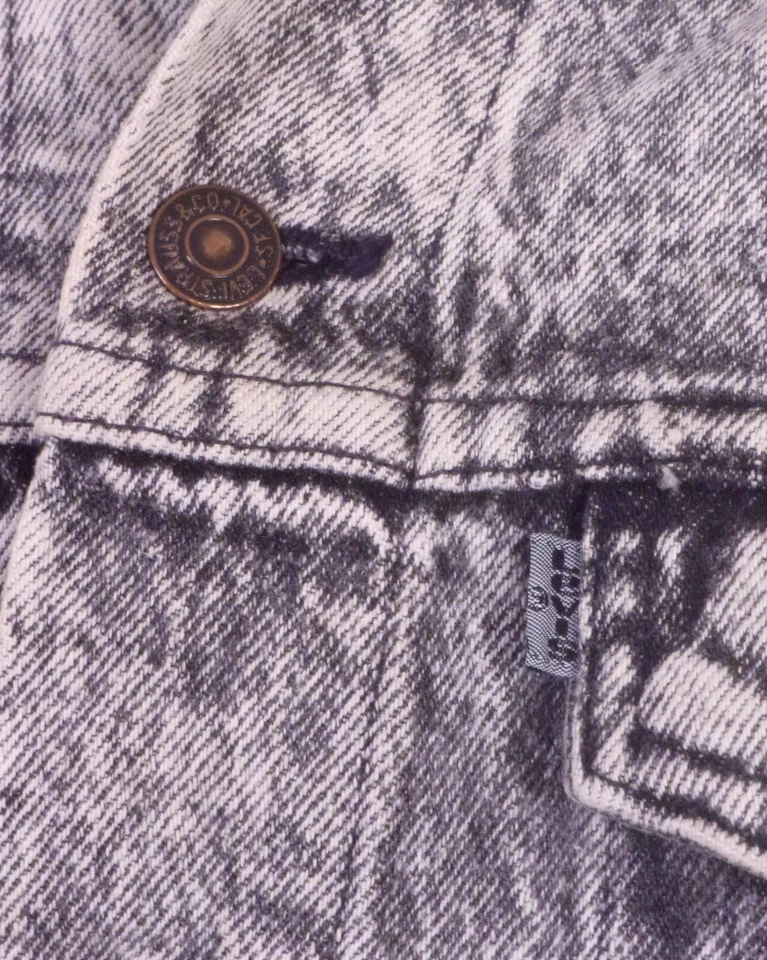 Chaqueta vaquera camionera vintage años 80 90 Levis hecha en EE. UU. negra gris lavado ácido M Foto 2 de 4