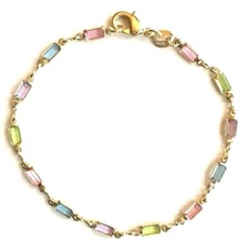 18K Gold Filled Multicolor Crystal Anklet 10" Long  -  BR199
