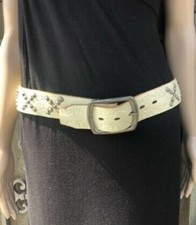 HTC Hollywood Trading Co Vintage Cream Leather Upcycled Belt With X Studs Sz 32
