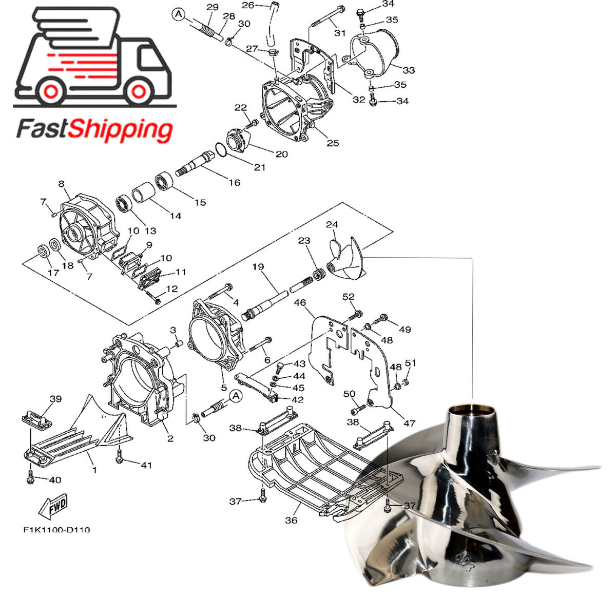 Jet Ski Impeller replace 6D3-R1321-02-00 Fit Yamaha VX1100 Jet Ski Impeller replace 6D3-R1321-02-00 Fit Yamaha VX1100
