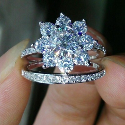 2.00 Ct Round Cut Moissanite Engagement Bridal Ring Set 14K White Gold ...