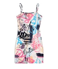 Womens Size 6 UK Multicoloured Graffiti Bodycon Cami Dress XS Alt Rocker Y2K Art