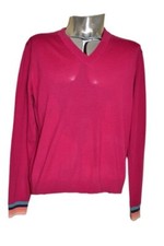 Image of Paul Smith Mainline Womens Cerise/Striped Wool “V” Neck Pullover “L" New  