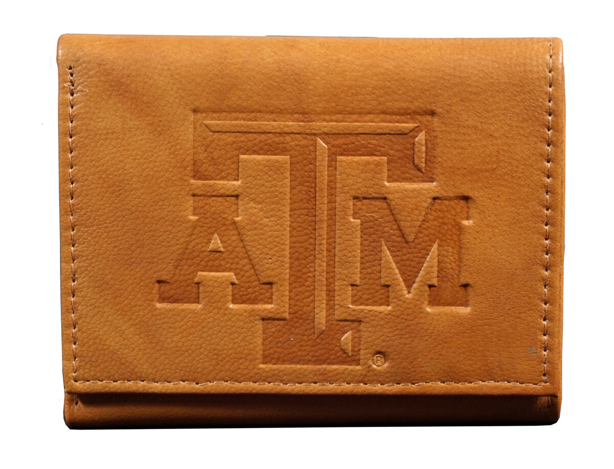 Texas A&M Aggies Embossed Brown Leather Trifold Wallet