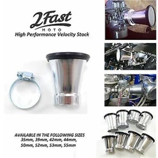 2FastMoto Silver Aluminum Velocity Stack 53mm I.D. x 62mm Trumpet Style RY-VS53