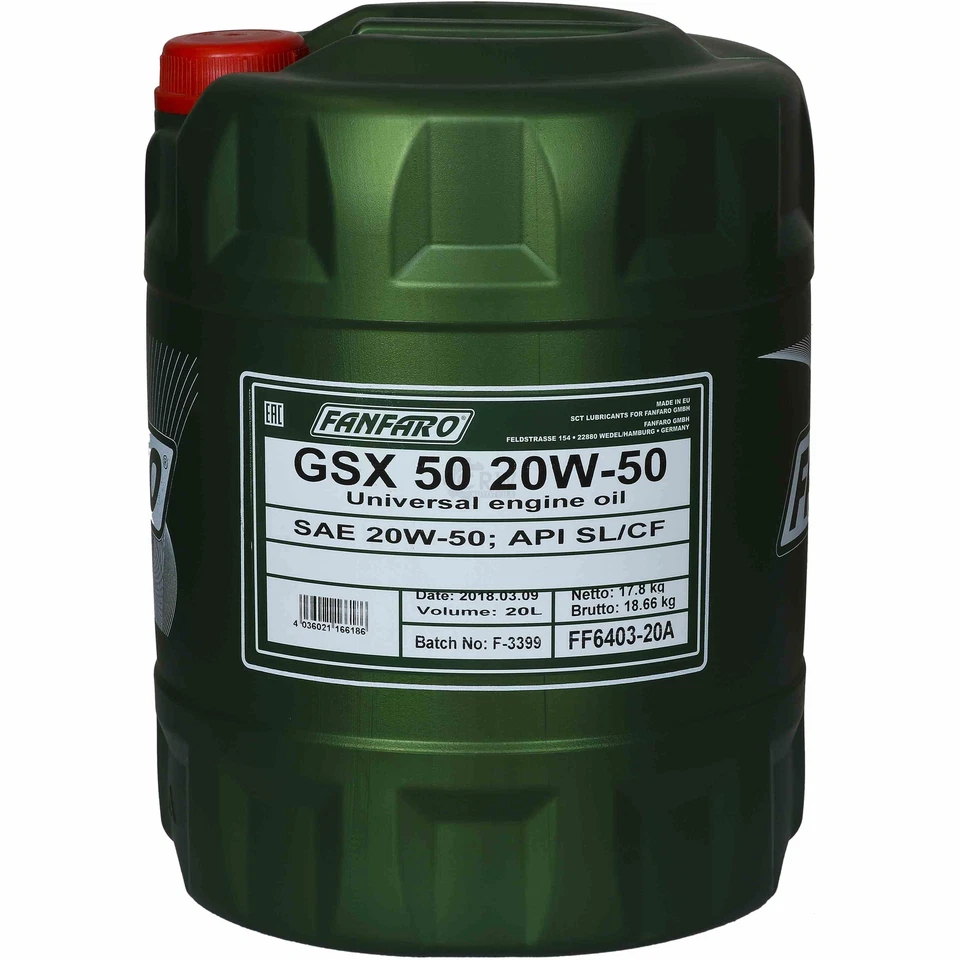 20 L Huile Moteur FANFARO GSX 50 20W-50 API SL/CF NEU - Photo 1/1