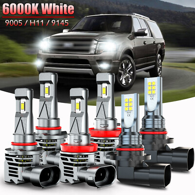 For Ford Expedition 2015-2020 Combo 6x 6500K LED Headlight Hi/Lo+Fog Light Bulbs