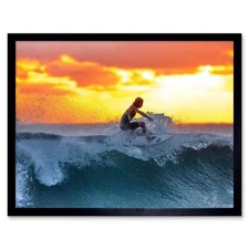 Sunset Surfer Waves 12X16 Inch Framed Art Print