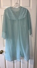 VTG Henson Kickernick Sheer Nylon Chiffon Lace Robe Blue Green Small/Medium