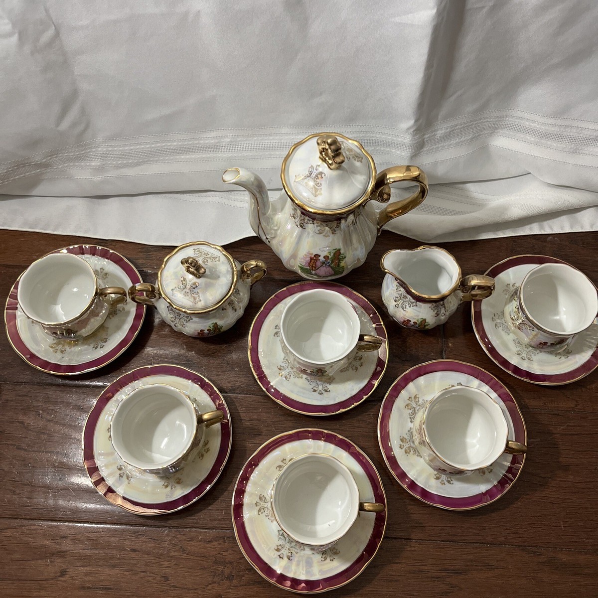 15 Royal Japan Opalescent Lusterware Gold Trim Coffee Set