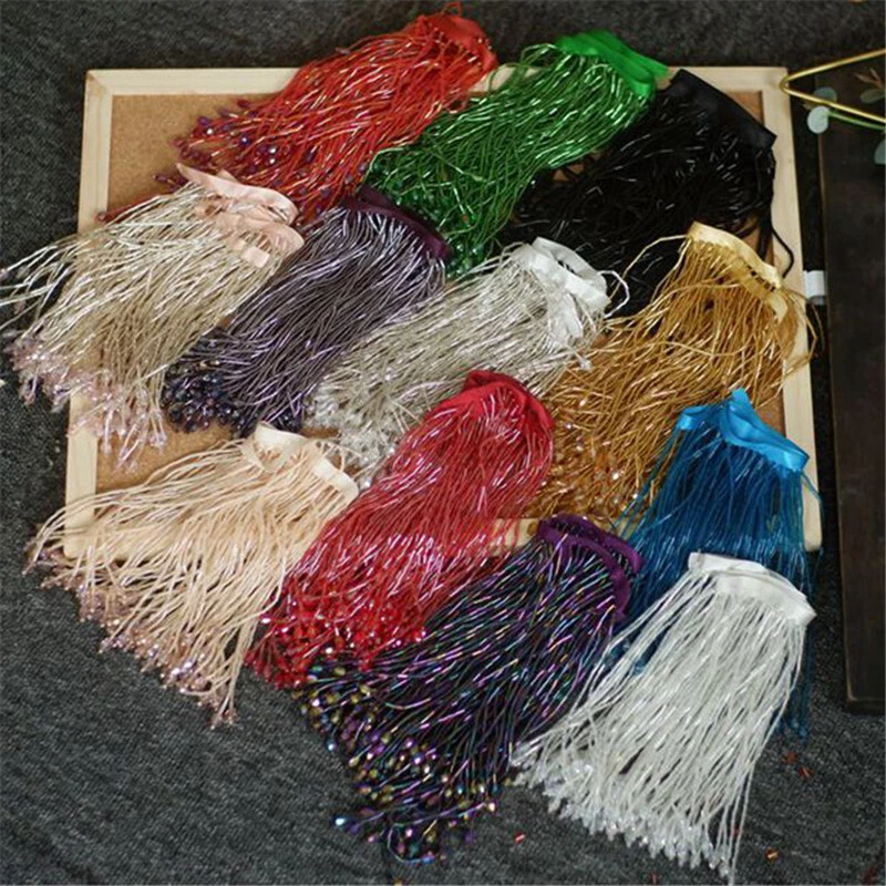 6,2" largura 1/2 jarda miçangas tecido franja acabamento casamento dança latina tecido - Imagem 2 de 4