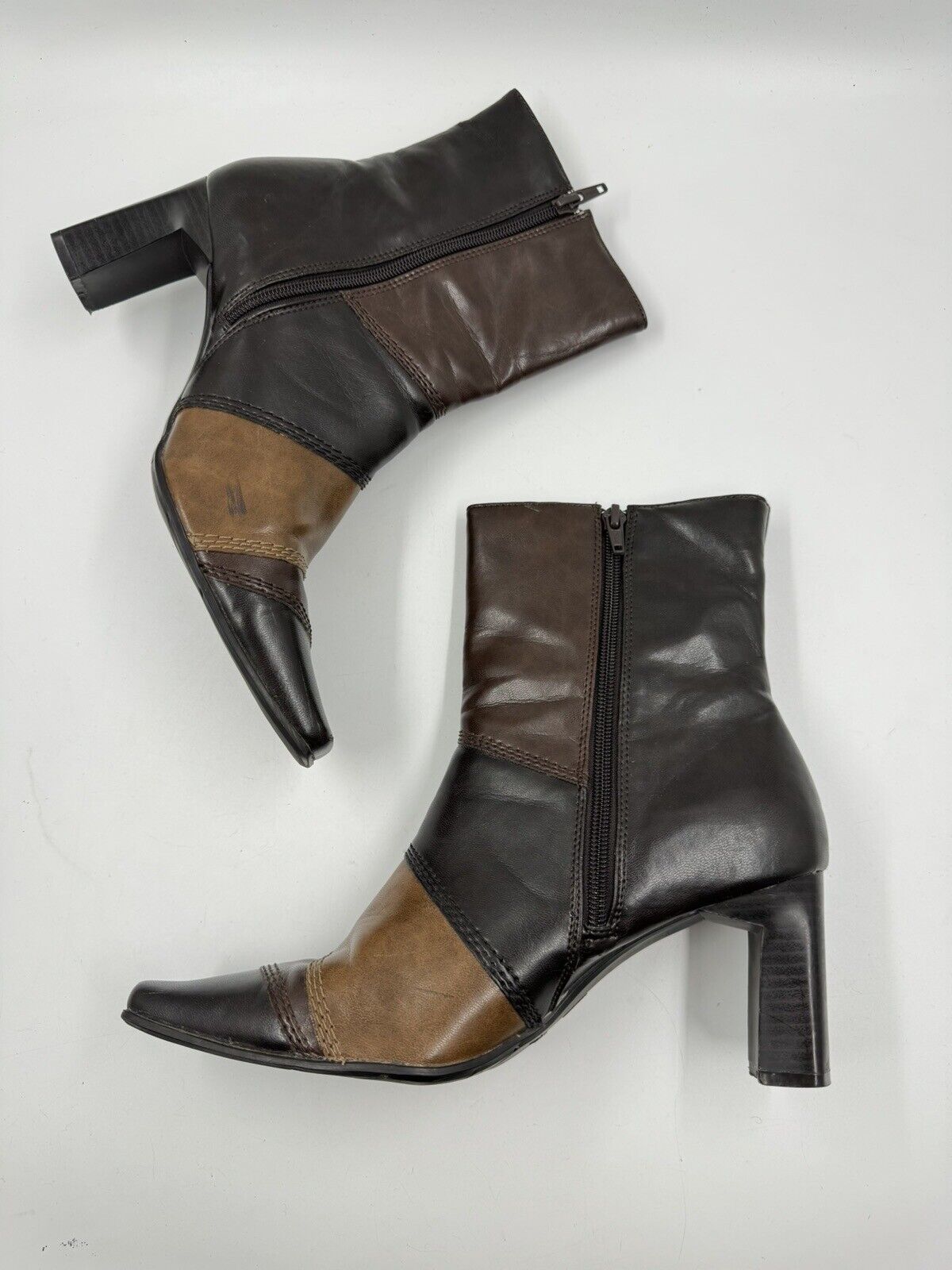 Vintage 90s Faux Leather Patchwork Ankle Boots Bo… - image 5