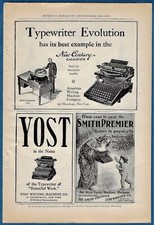 1899 TYPEWRITER ADS ~ NEW CENTURY CALIGRAPH, YOST, SMITH PREMIER + EAGLE LIQUEUR thumbnail