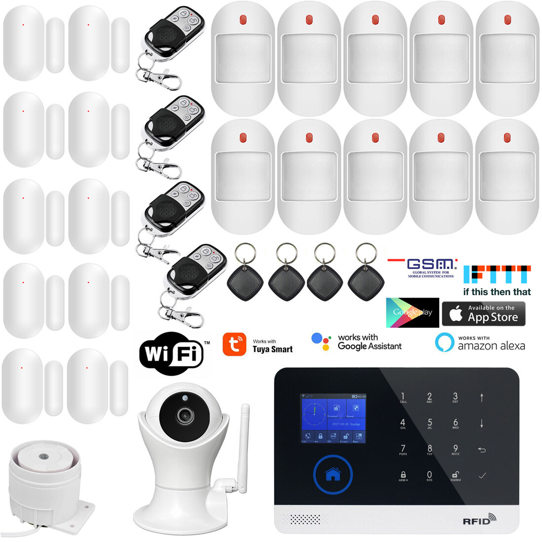 Y12 Tuya Alexa APP WiFi Cloud GSM Wireless Home Security Alarm System+IP  Camera