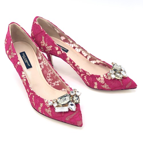 NIB $650 DOLCE & GABBANA Women's Bellucci Pink Lace Crystal Pumps EU 36 US 5.5/6 - Picture 2 of 11