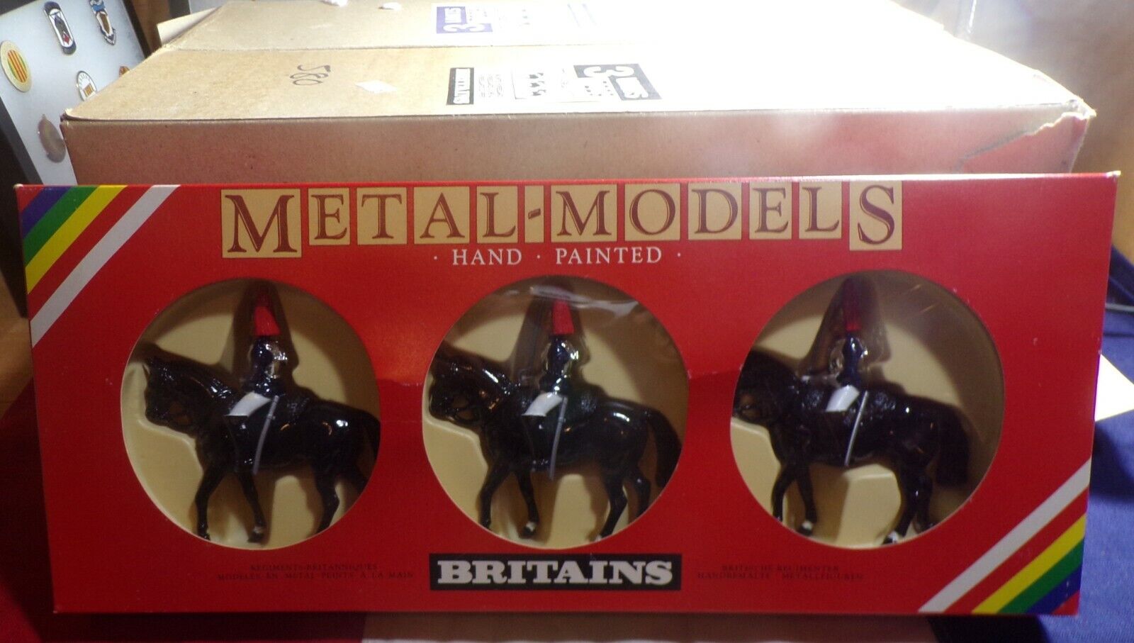 BRITAINS MOUNTED HORSEGUARDS 7229 3 METAL FIGURES NEW OLD STOCK STILL IN BOX!!! 