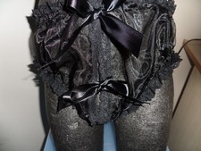 ABDL SISSY BLACK ORGANZA FRONT PEEP HOLE KNICKERS LACE TRIM m / l BOWS
