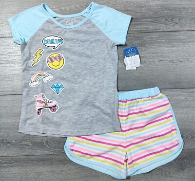 Girls Small 6-6X Rainbow Diamond Rollerskates Pajamas Shirt Shorts PJ Set Gift