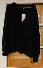 ELLOS CARDIGAN SWEATER V-NECK 1X 22/24 BLACK FINE GAUGE KNIT NEW/TAGS