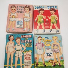 Boxed Vintage Paper Dolls 1950 Lot of 4 Cut Baby Toddler Brother Sister Twins