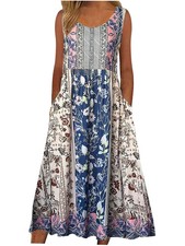summer new! Women's sleeveless Bohemian floral casual beach MIDI sundress with p